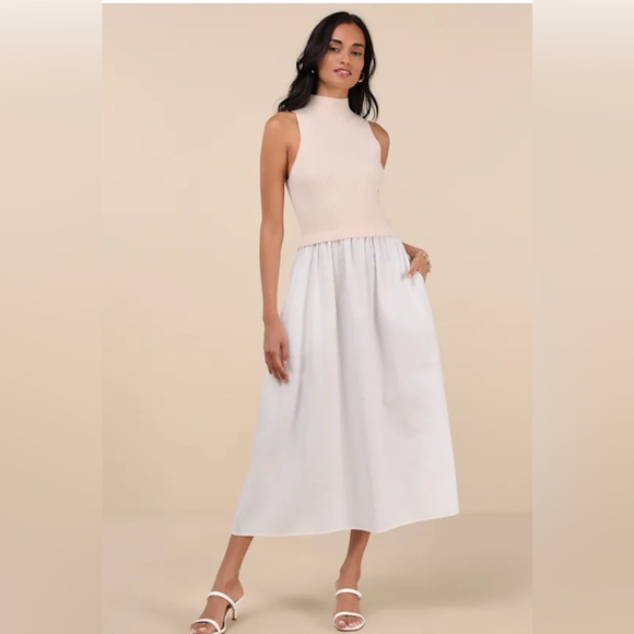 Lulus Dresses & Skirts - Lulus Confident Cues Ivory Two-Tone Mixed Media Midi Dress size small NWT